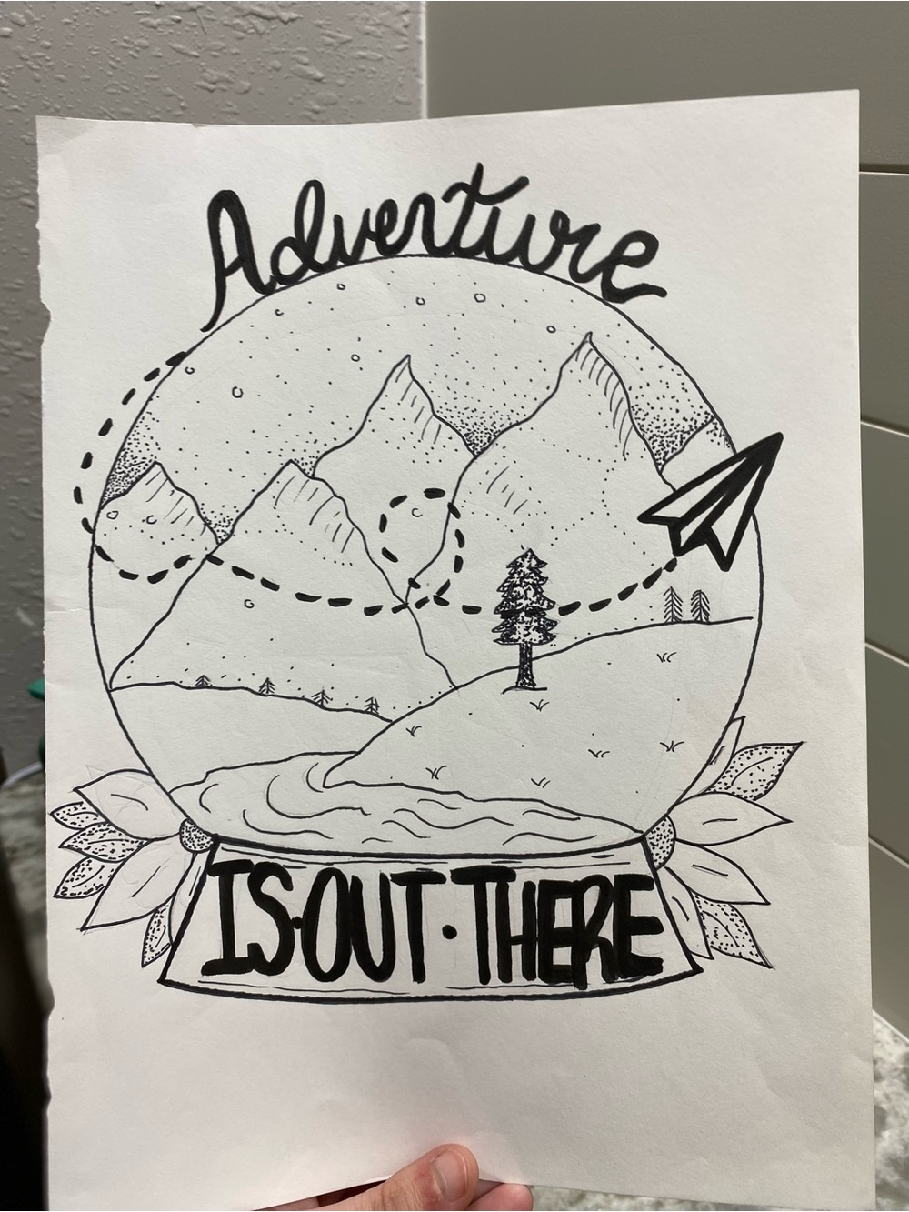 Mountain Globe Art Illustration *WILL COME FRAMED!* - Picture 4 of 4